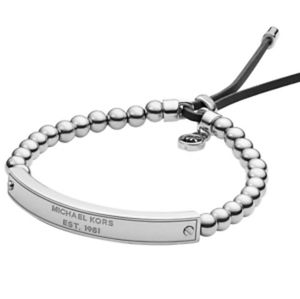 Michael Kors Silver MK Plaque Beaded Adjustable Br